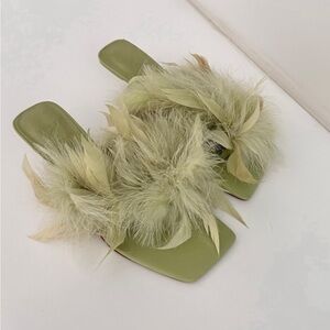 Mango feather kitten heel slide